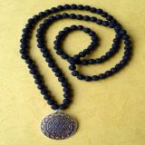 Lava Stone and Shree Yantra Lotus Pendant, Necklace
